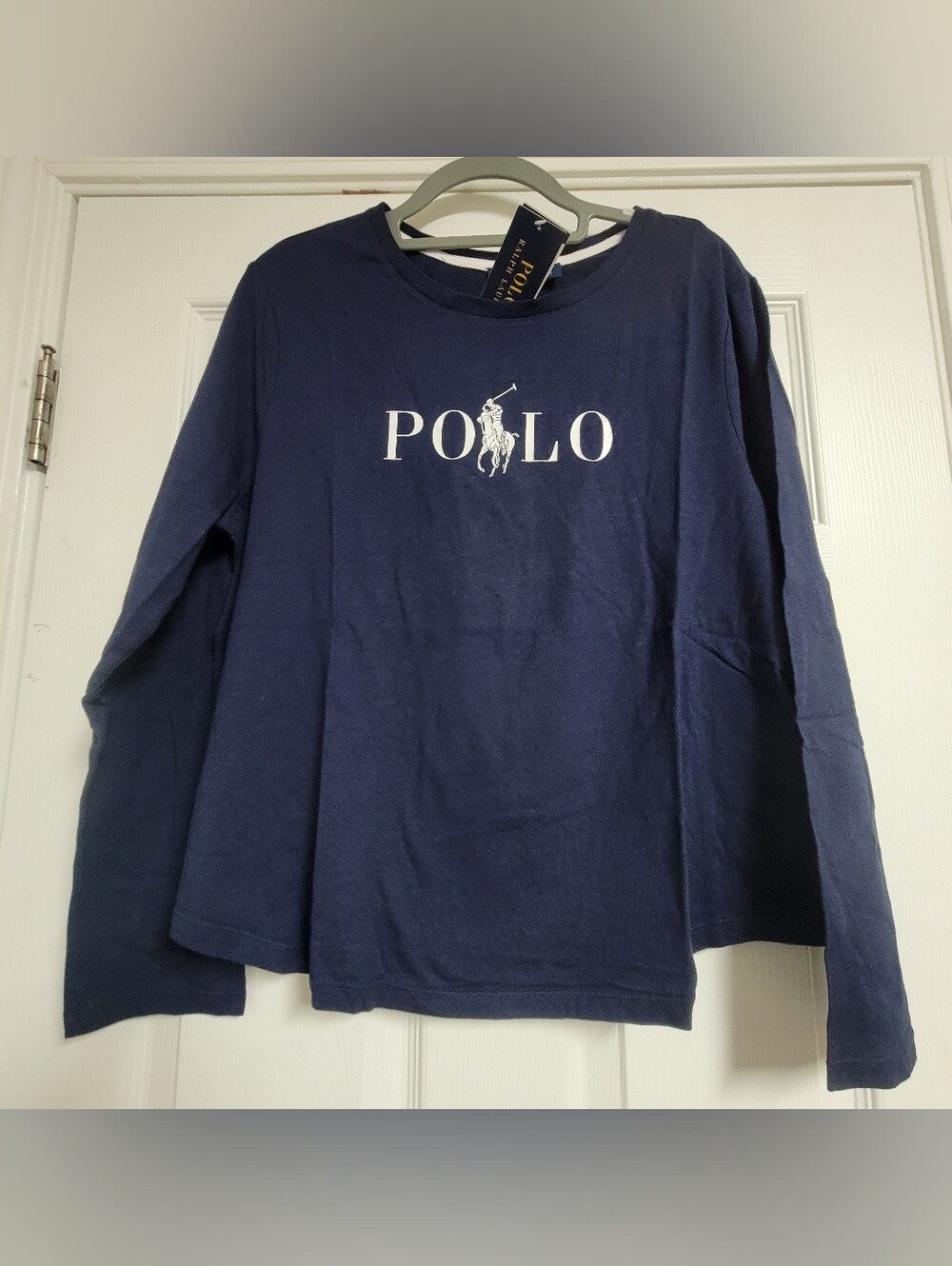 Polo Ralph Lauren NWTNavy Long Sleeve Tee with White Logo Women's Size Xl.
